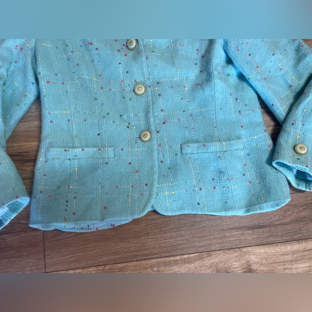 vintage Lilly Pulitzer blazer light-blue turquoise wool jacket, fleck pattern - Picture 6 of 13